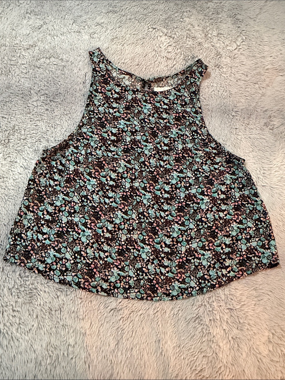 Garage Floral High-Neck Tank Top in Black, Teal, and Pink